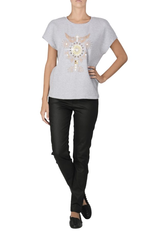 C BLOCK VANITY Grey Embellished Blouse Supply