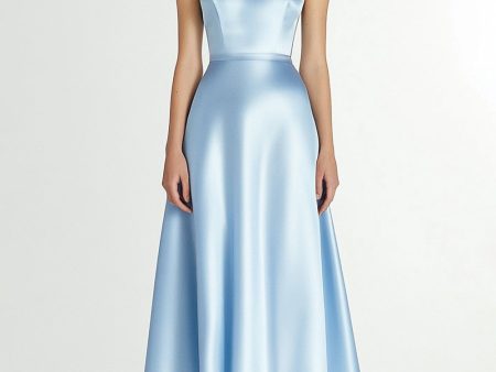 A Line Blue Halter Neck Satin Long Formal Dress Online