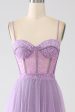 A-Line Lilac Spaghetti Straps Long Corset Prom Dress Sale