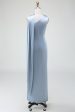 Blue Sheath One Shoulder Satin Long Bridesmaid Dress For Cheap