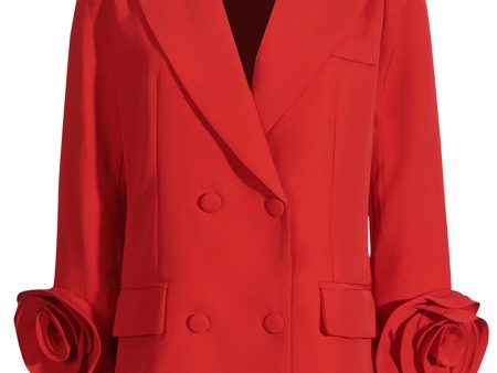 Red Peak Lapel Floral Women Blazer Online Hot Sale