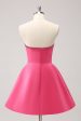 Sparkly Fuchsia A-Line Beaded Strapless Homecoming Dress with Bows on Sale