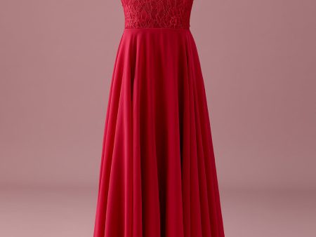 Lace Halter Red A Line Chiffon Ruched Junior Bridesmaid Dress on Sale