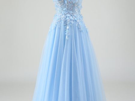 A-Line Light Blue Prom Dress with Appliques Online now