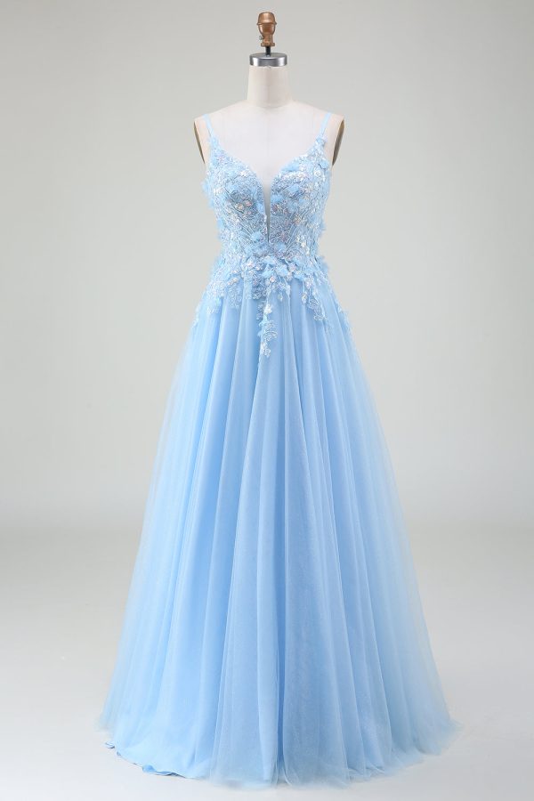 A-Line Light Blue Prom Dress with Appliques Online now