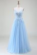 A-Line Light Blue Prom Dress with Appliques Online now