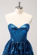 Peacock Blue A Line Strapless Corset Tiered Short Homecoming Dress For Sale