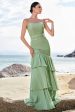 Green Mermaid Floral Chiffon Long Ruffled Bridesmaid Dress with Lace Online Hot Sale