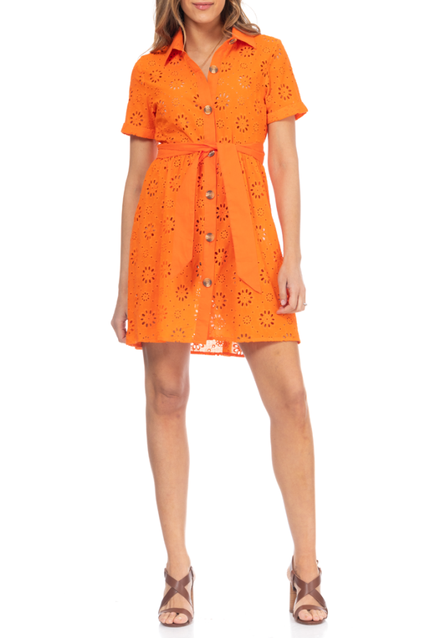 Garenia Orange Dress with Perforated Embroidery Hot on Sale