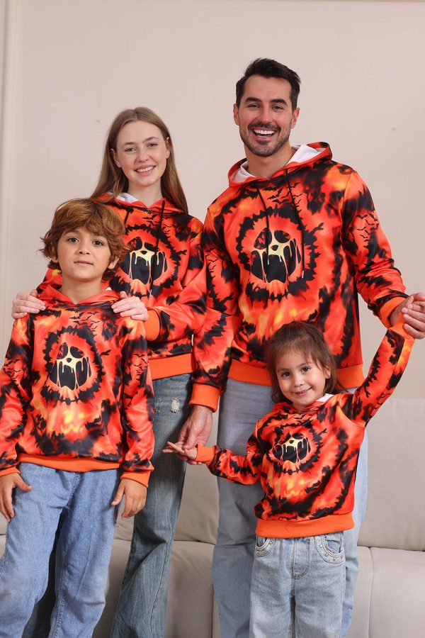 Spooky Orange Skeleton Print Hooded Family Sweatshirts Cheap