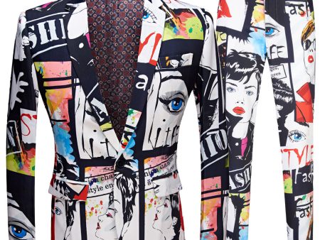 White Notched Lapel Special Graffiti 2 Piece Men s Suit For Sale