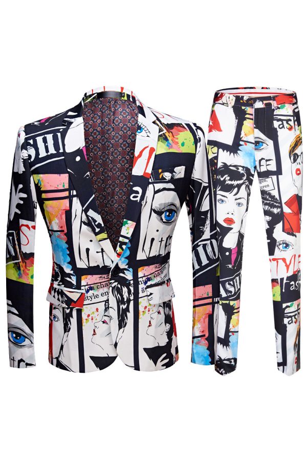 White Notched Lapel Special Graffiti 2 Piece Men s Suit For Sale