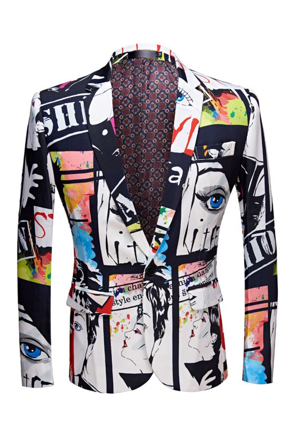 White Notched Lapel Special Graffiti 2 Piece Men s Suit For Sale