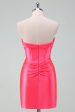 Hot Pink Bodycon Sweetheart Satin Corset Short Homecoming Dress Cheap