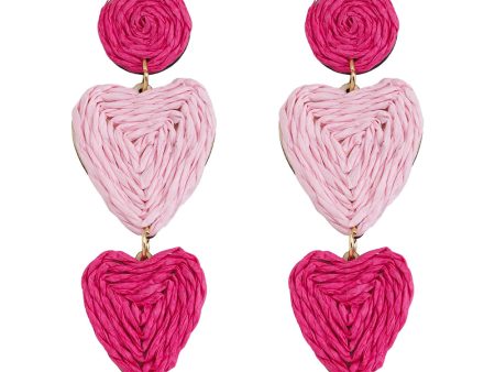 Fashionable Fuchsia Heart-shaped Braided Earrings Cheap