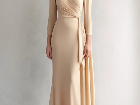 Champagne Long Sleeve Ruched Mother of the Bride Dress Supply