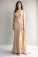 Champagne Long Sleeve Ruched Mother of the Bride Dress Supply