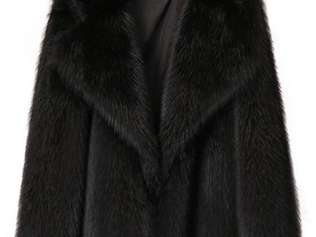 Black Notched Lapel Long Sleeves Faux Fur Short Coat Online Sale