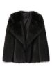 Black Notched Lapel Long Sleeves Faux Fur Short Coat Online Sale