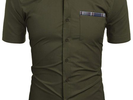 Army Green Short Sleeves Button Down Casual Men s Shirt For Discount