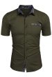 Army Green Short Sleeves Button Down Casual Men s Shirt For Discount