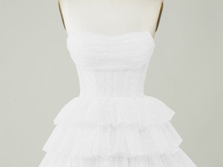 White Sparkly Corset Tiered Cute Short Graduation Dress Hot on Sale