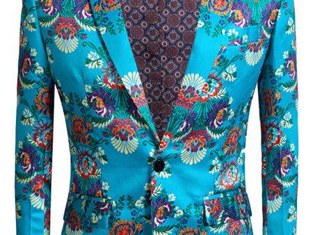 Blue Embroidery One Button Men s Blazer Sale