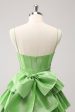 Cute A Line Corset Green Pleated Tiered Short Homecoming Dress with Bows on Sale