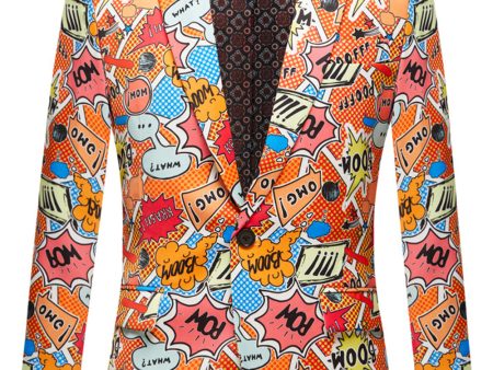 Orange Notched Lapel Graffiti Men s Blazer For Sale