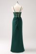 Dark Green Mermaid Spaghetti Straps Satin Long Bridesmaid Dress with Slit Online