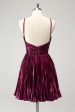 Purple A Line Halter Pleated Short Homecoming Dress With Hollow Out For Discount