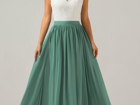 Eucalyptus Open Back Boho Chiffon Long Bridesmaid Dress with Lace Fashion