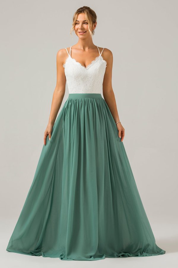 Eucalyptus Open Back Boho Chiffon Long Bridesmaid Dress with Lace Fashion