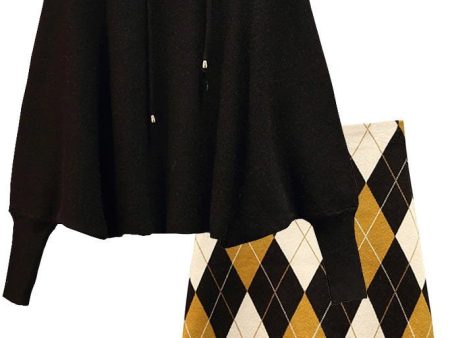 Carolina Black Batwing Sweater and Multicolor Skirt Set For Cheap