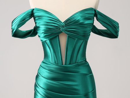 Dark Green Tight Off the Shoulder Corset Satin Homecoming Dress Online