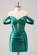 Dark Green Tight Off the Shoulder Corset Satin Homecoming Dress Online