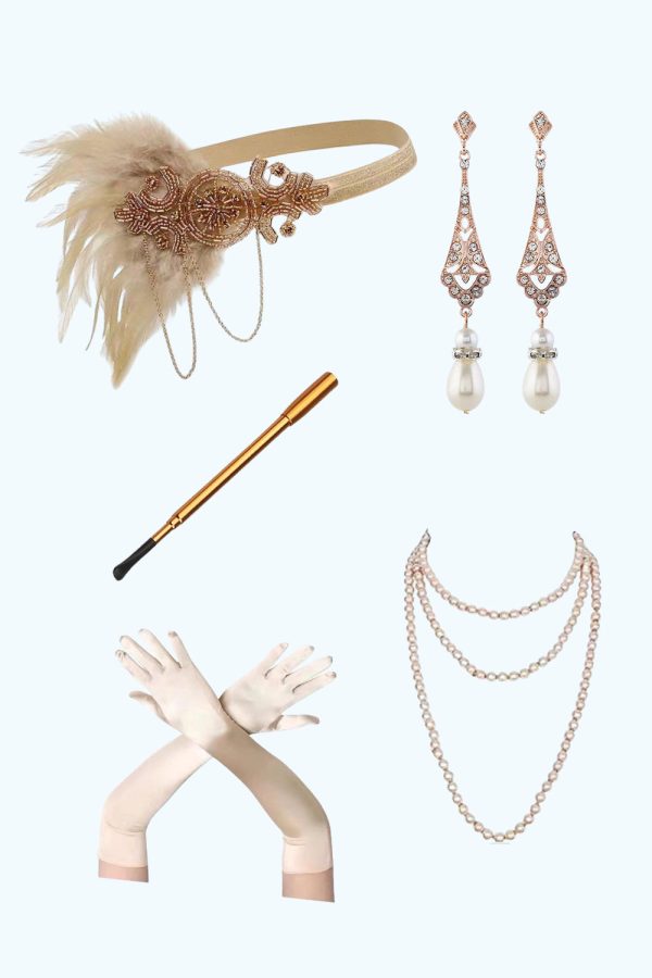 Apricot 1920s Party Accessories Five Pieces Sets For Discount