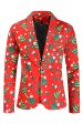 Red Christmas Green Tree Printed 3 Pieces Men s Festival Suits on Sale