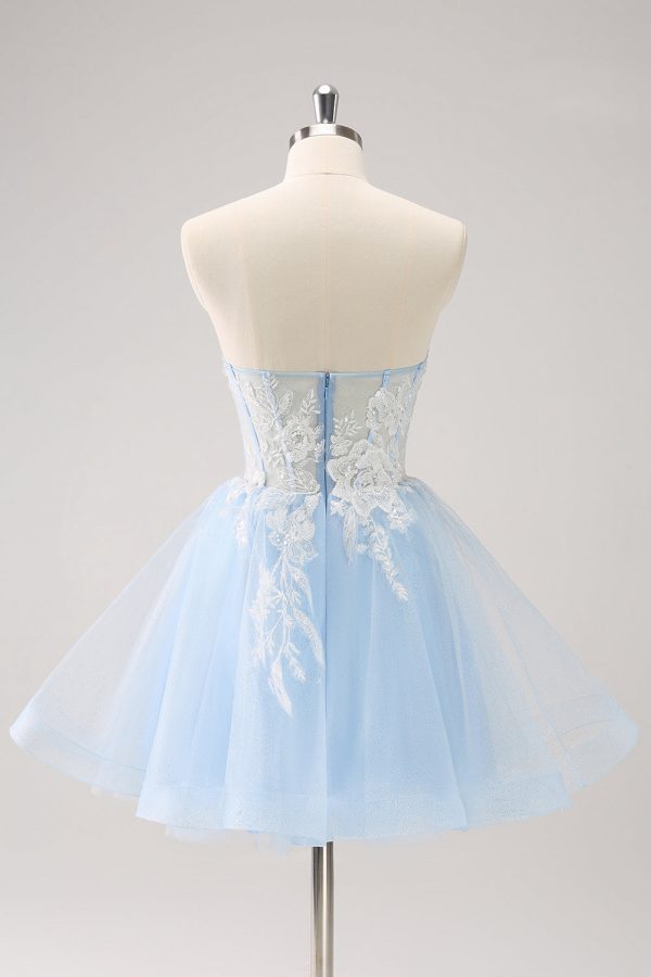 Blue A Line Spaghetti Straps Short Homecoming Dress with Appliques Sale