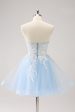 Blue A Line Spaghetti Straps Short Homecoming Dress with Appliques Sale