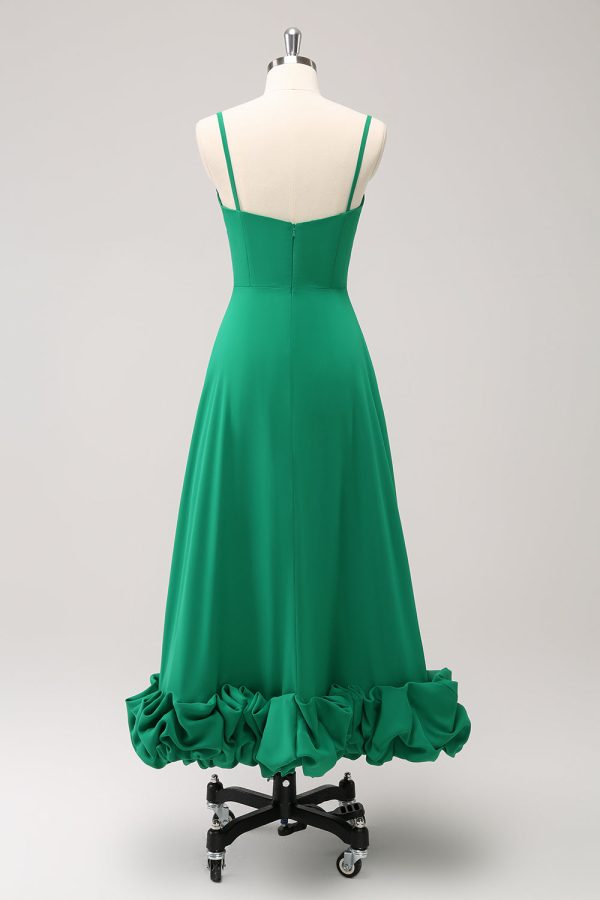 Elegant Green A Line Spaghetti Straps Bridesmaid Dress Cheap