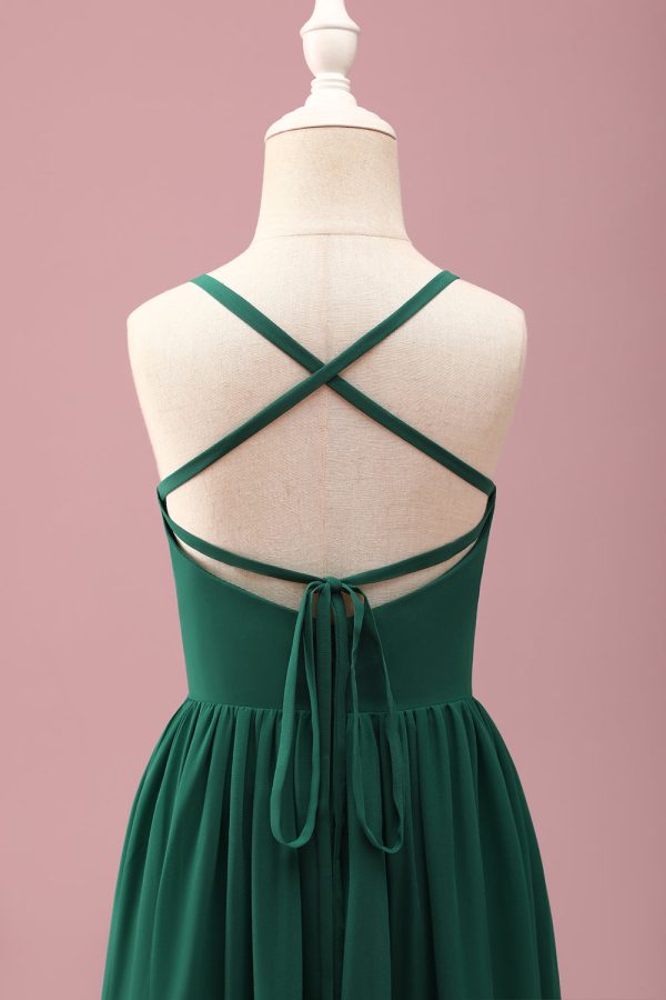 Dark Green A Line Ruched Spaghetti Straps Junior Bridesmaid Dress Sale