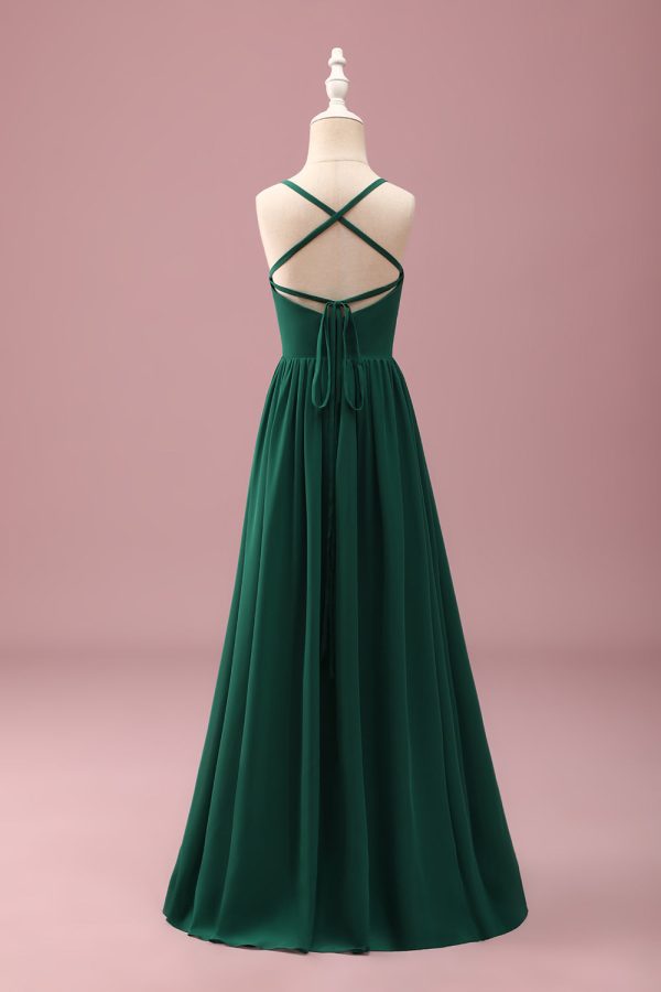 Dark Green A Line Ruched Spaghetti Straps Junior Bridesmaid Dress Sale