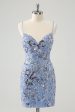 Grey Blue Spaghetti Straps Sequined Tight Homecoming Dress For Discount