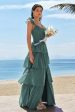 Eucalyptus A-Line Corset Tiered Long Bridesmaid Dress with Ruffle Slit Discount