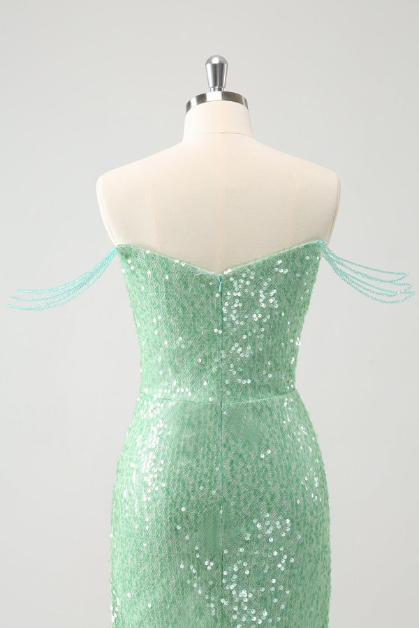 Sparkly Green Off the Shoulder Ruched Tight Homecoming Dress with Sequins Online