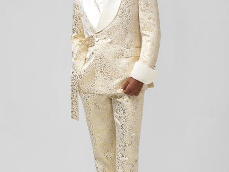 Glitter Champagne Shawl Lapel Jacquard 2 Piece Men s Prom Suits with Belt Online