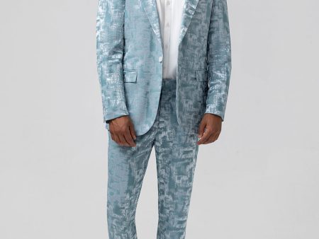 Light Blue Notched Lapel 2 Piece Jacquard Men s Prom Suits Online Sale