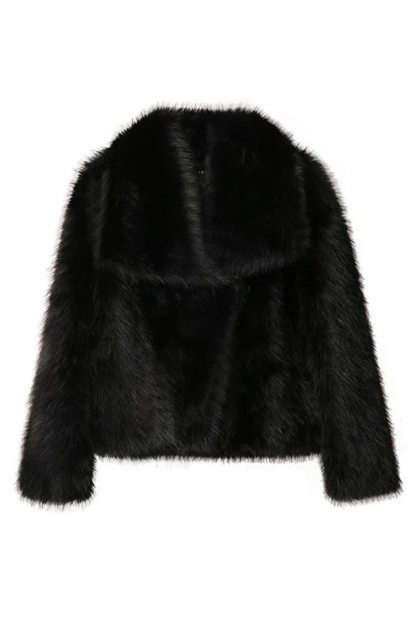 Black Shawl Lapel Short Fitted Faux Fur Supply