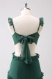 Dark Green A-Line Hollow Out Ruffled Long Bridesmaid Dress Fashion